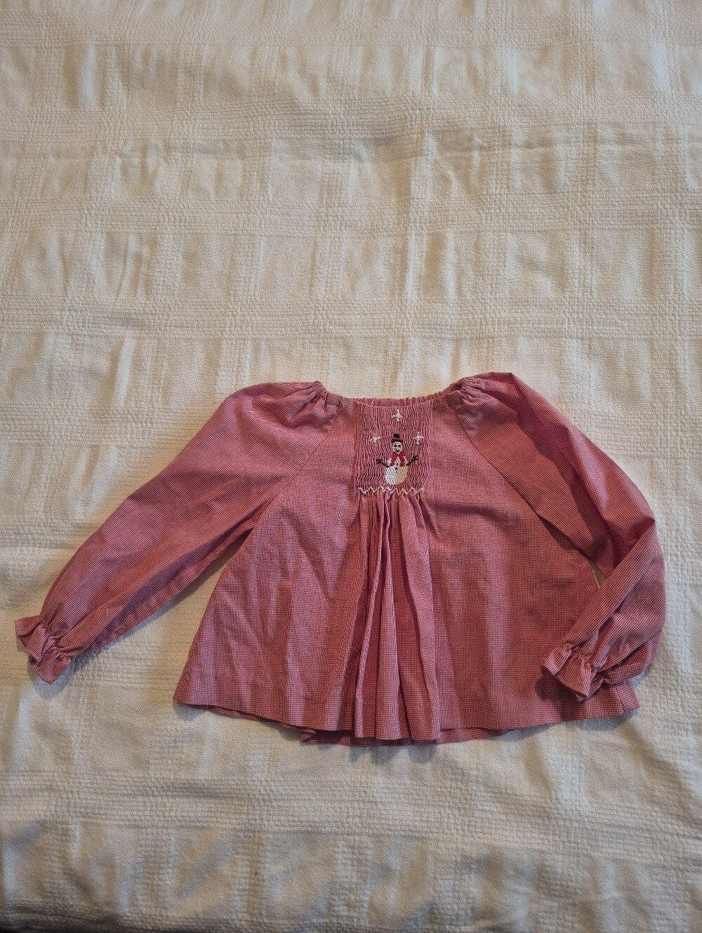 Vintage Betti Terrell by Johnston size 2 smocked snowman micro check blouse EUC